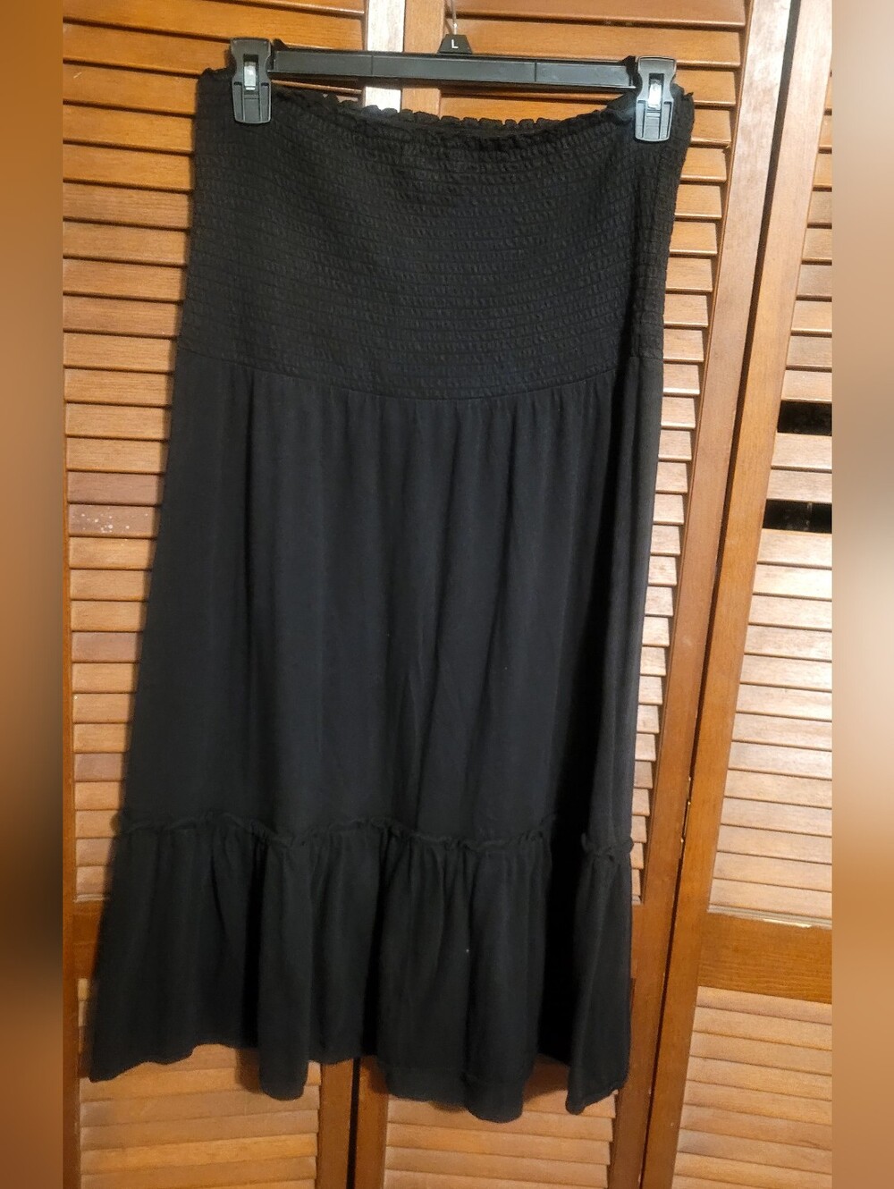 American Eagle Black Boho Midi Dress Tiered Ruffle Hem Size L